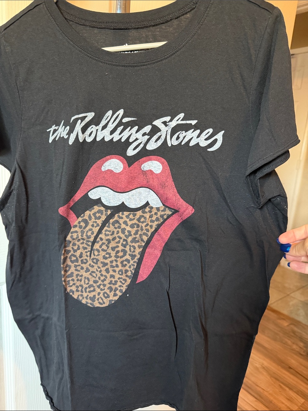 The Rolling Stones Black Tee with Red Lips and Leopard Tongue